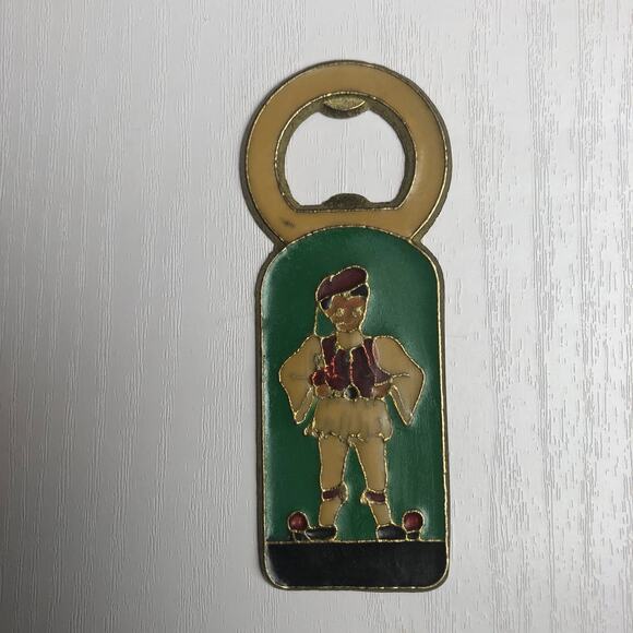 Vintage Enamel Greek Dancer Boy Bottle Opener Decorative Greece Souvenir - Picture 3 of 8